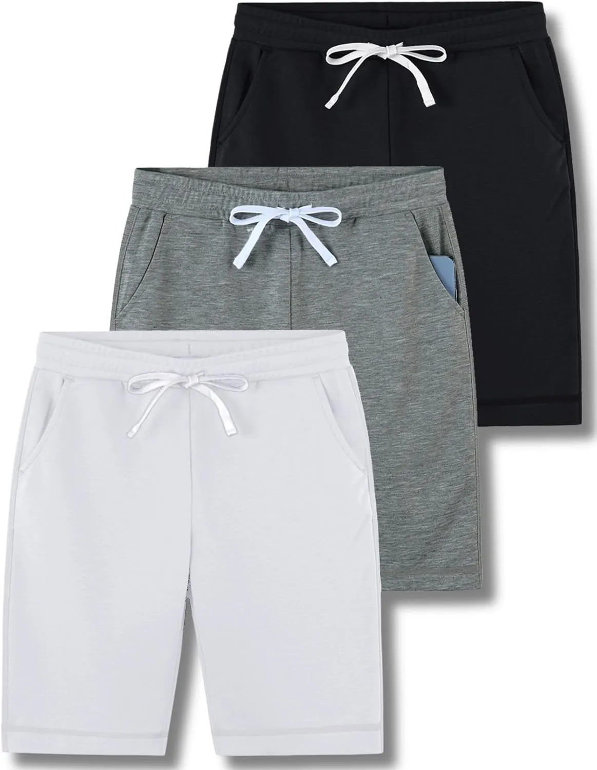 3 Pack Boys' Pull On Jogger Shorts Youth Kids Casual Terry Sweat Shorts with Pockets Drawstring