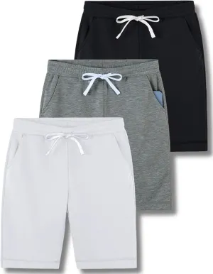 3 Pack Boys' Pull On Jogger Shorts Youth Kids Casual Terry Sweat Shorts with Pockets Drawstring