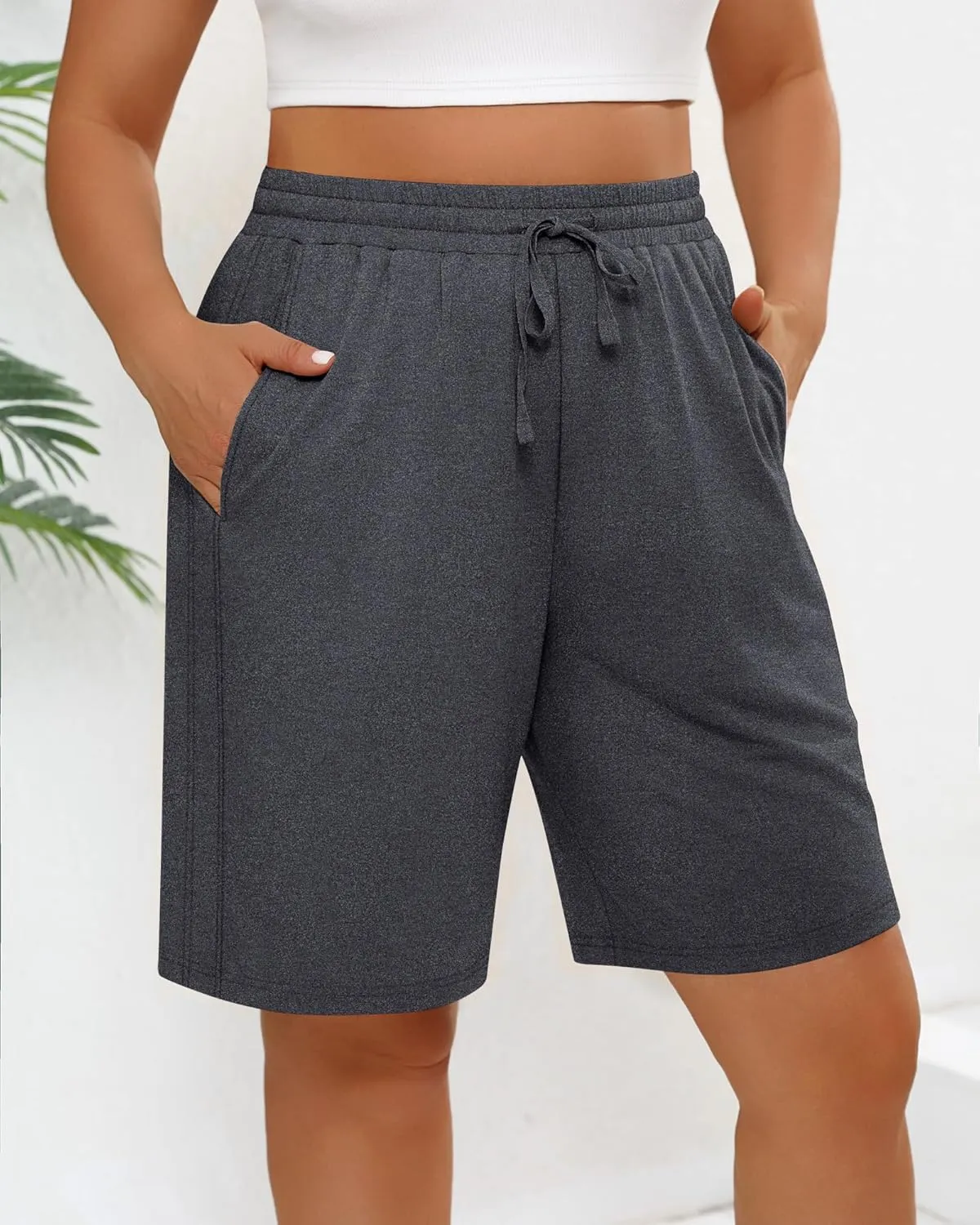 3 Pack Women's Plus Size Bermuda Shorts, Drawstring Elastic Waisted Bermuda Summer Casual Cotton Shorts with Pockets