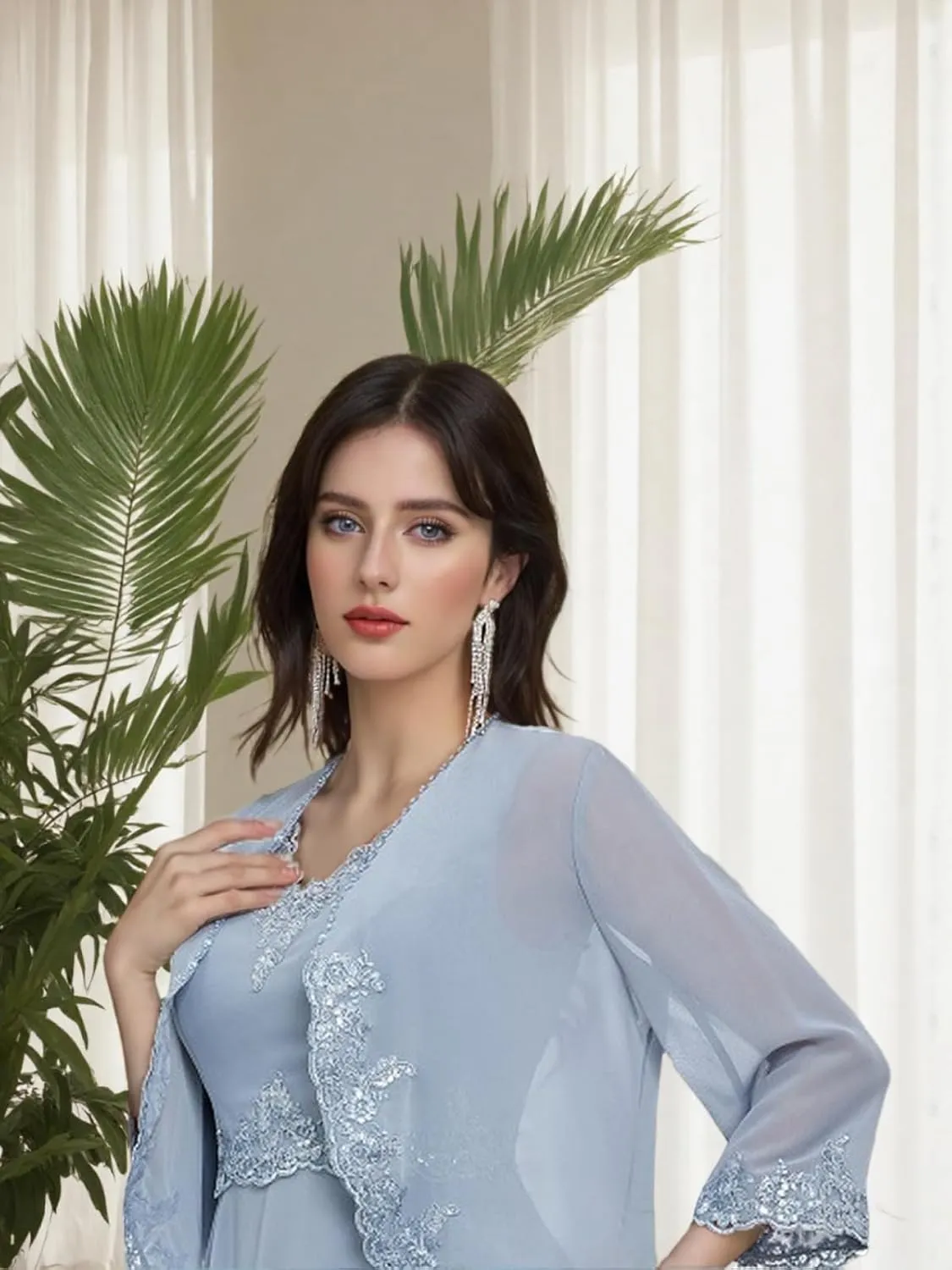 3 Piece Mother of The Bride Pantsuits for Women Wedding Beaded Lace Formal Outfits with Jacket PS005