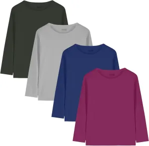 4 Pack Boys Youth Kids Mesh Athletic Quick Dry T Shirts Long Sleeve Moisture Wicking Tee Shirts Active Tops (Age 4-18)