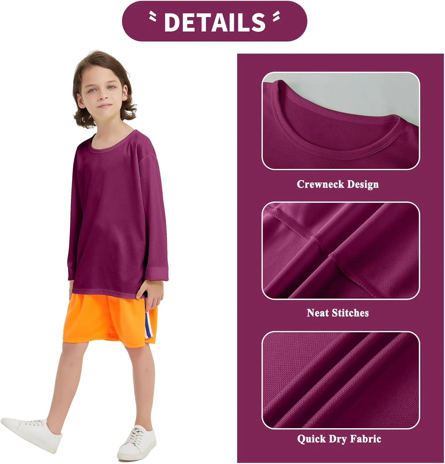 4 Pack Boys Youth Kids Mesh Athletic Quick Dry T Shirts Long Sleeve Moisture Wicking Tee Shirts Active Tops (Age 4-18)