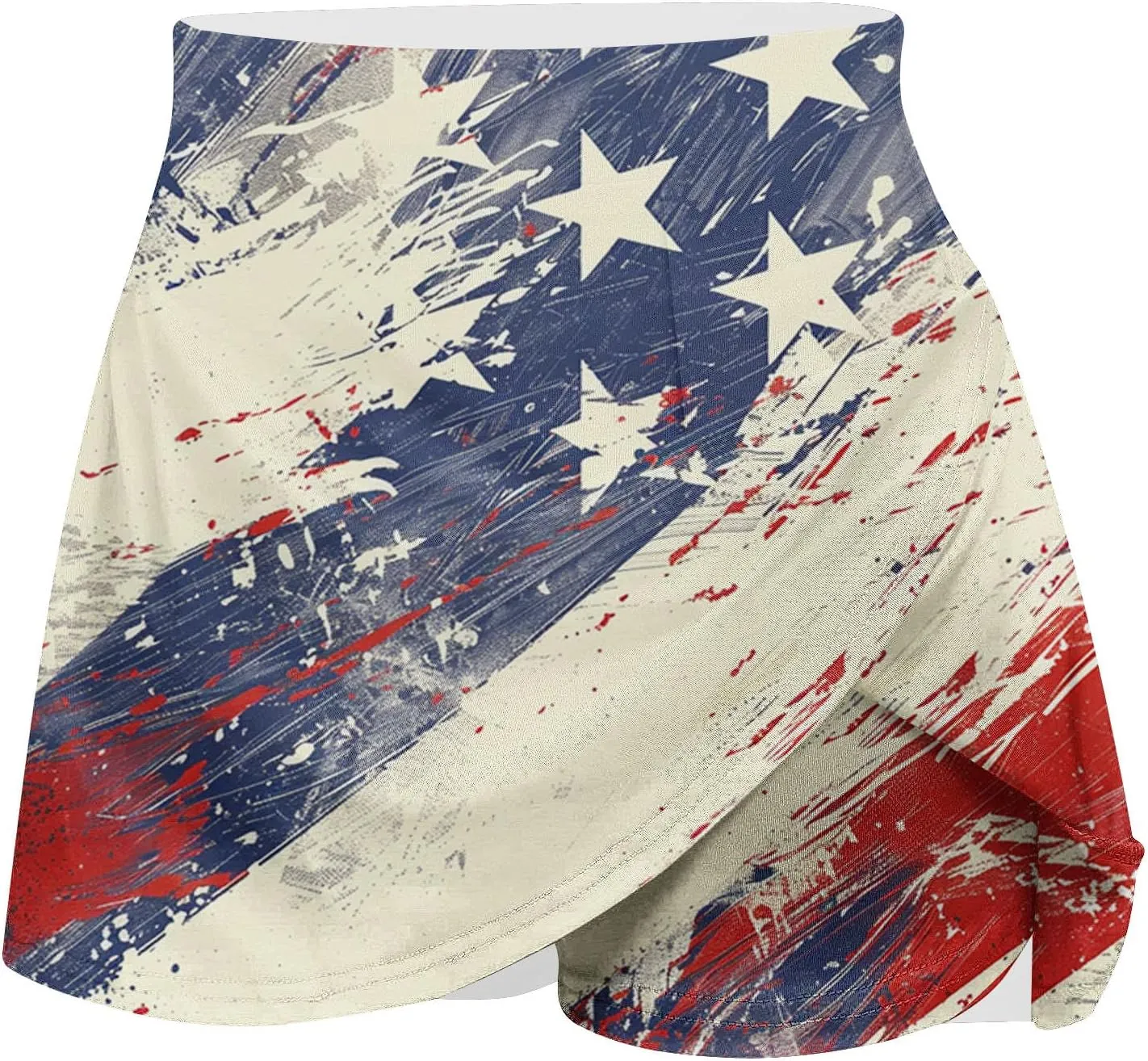 4th of July Skort Patriotic Skirts for Women American Flag Tennis Skirts with Shorts High Waisted Flowy Summer Skorts