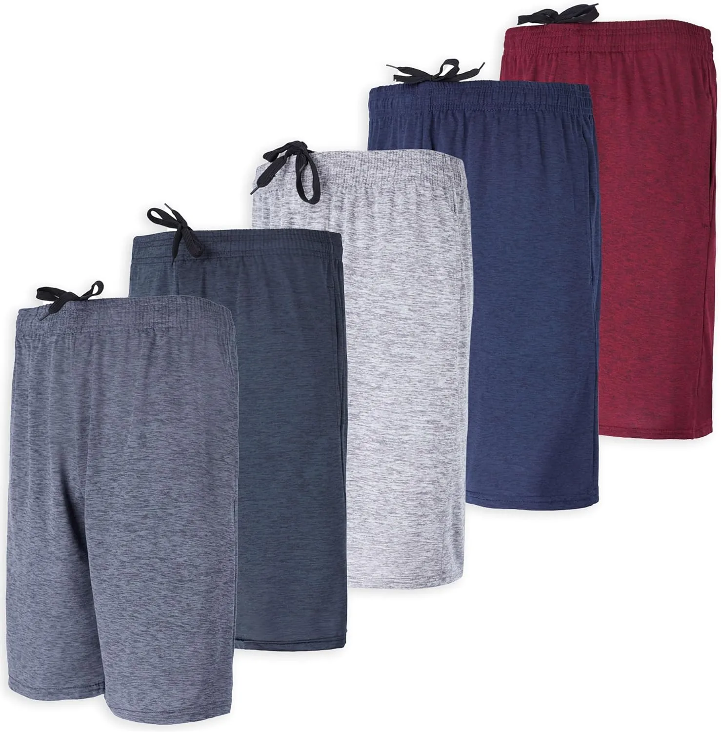 5 Pack Men's Active Quick Dry Fit Shorts - Athletic Running Gym Workout Casual Shorts with Pockets Bulk