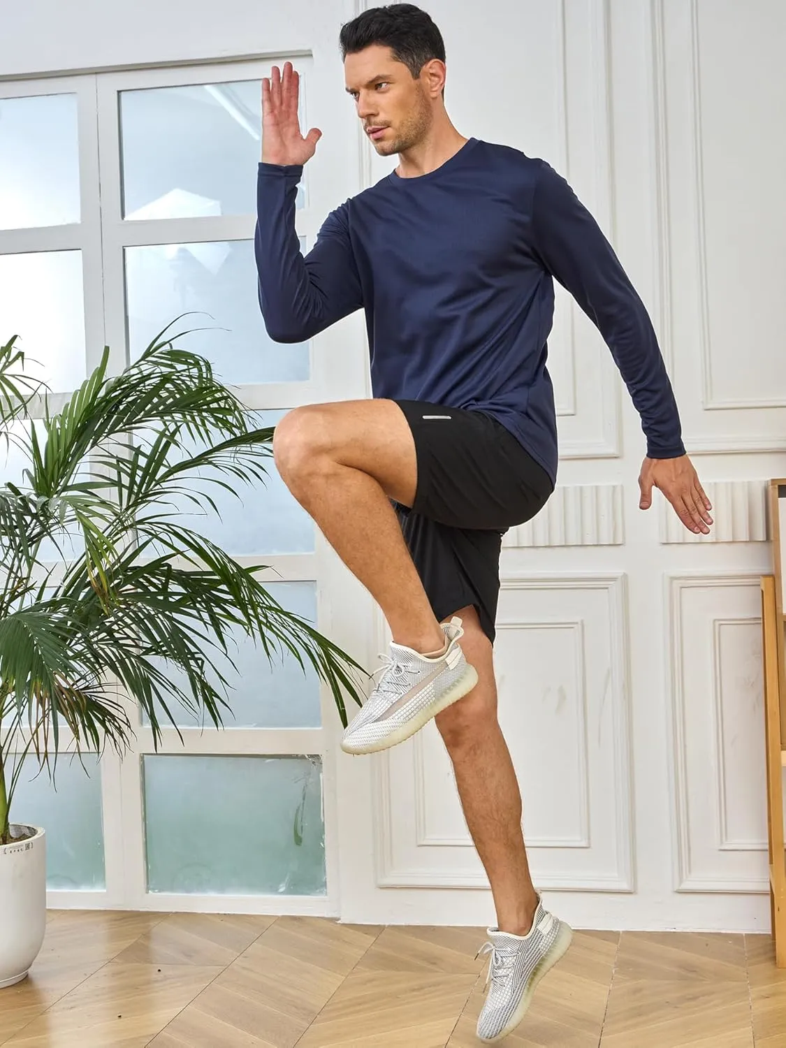 5 Pack Mens Long Sleeve Quick Dry Active Athletic T Shirt Running Gym Workout Tee Tops