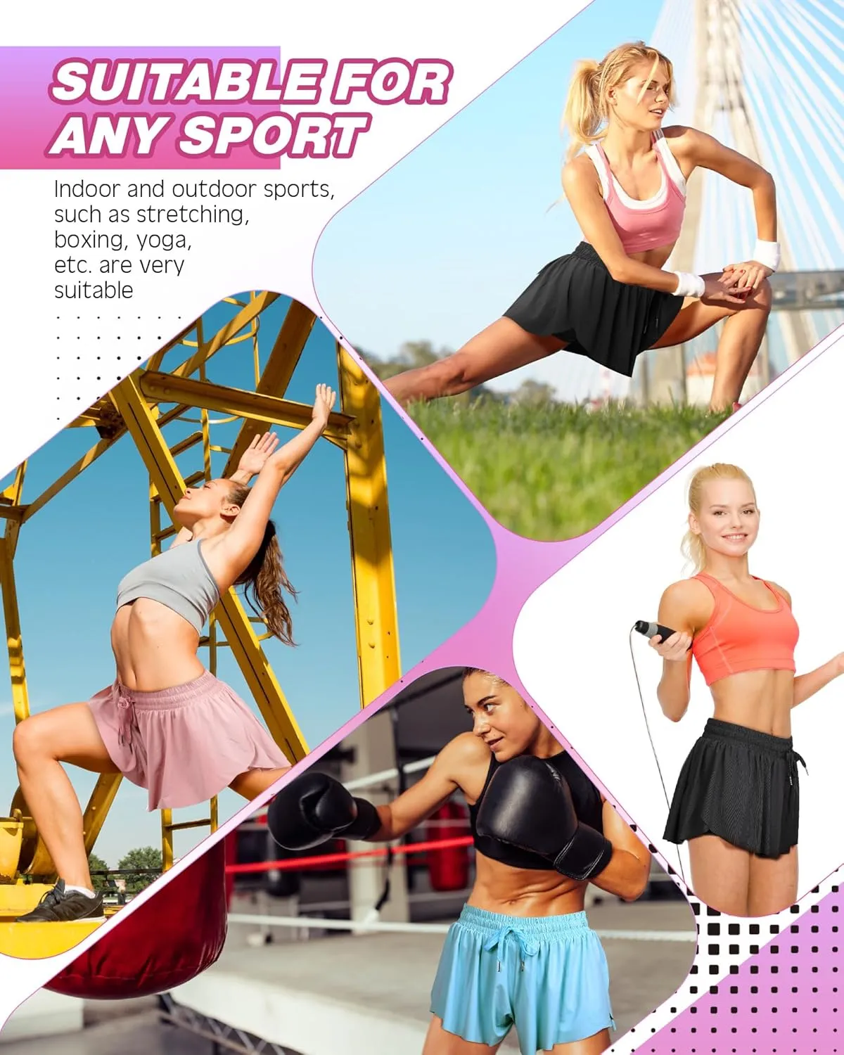 6 Pcs 2 in 1 Flowy Running Shorts with Pockets Butterfly Gym Shorts Summer Women Workout Yoga