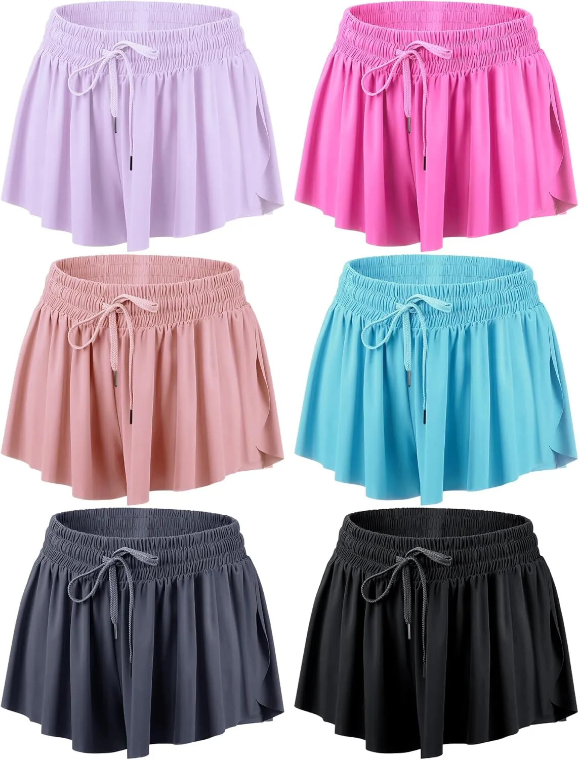 6 Pcs 2 in 1 Flowy Running Shorts with Pockets Butterfly Gym Shorts Summer Women Workout Yoga