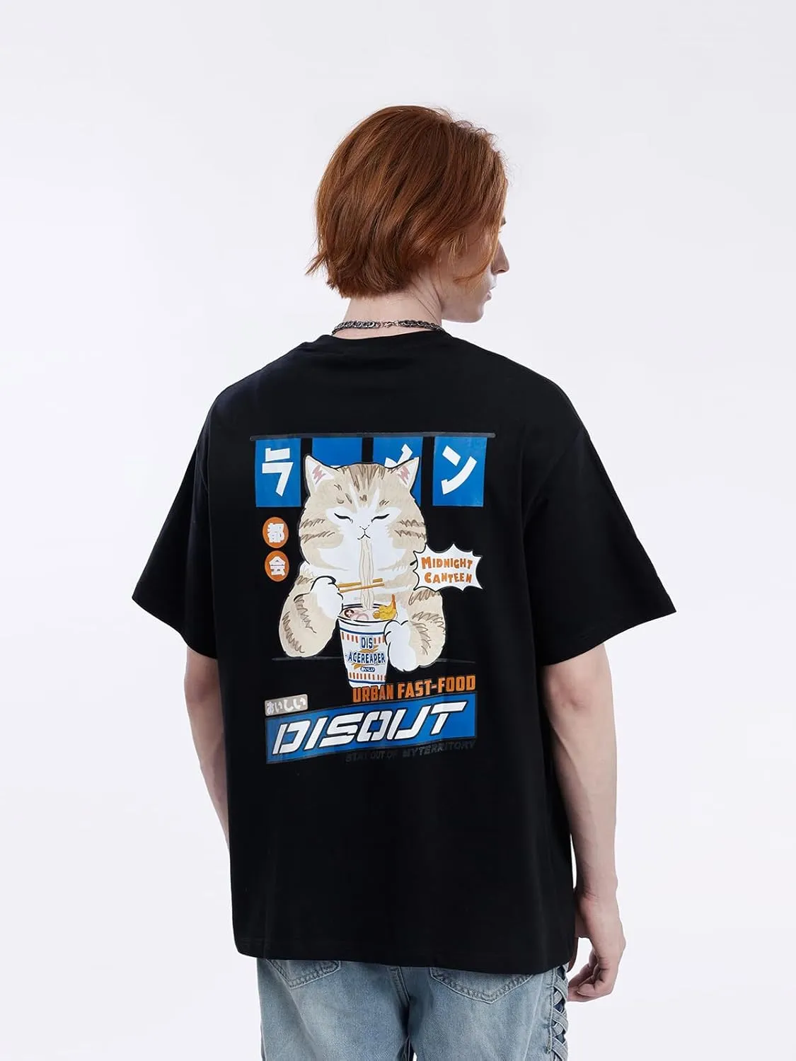 Aelfric Eden Mens Ramen Cat Graphic Tee Oversized Shirts Summer Unisex Printed Casual Harajuku Top Tshirt