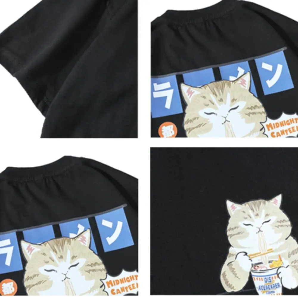 Aelfric Eden Mens Ramen Cat Graphic Tee Oversized Shirts Summer Unisex Printed Casual Harajuku Top Tshirt