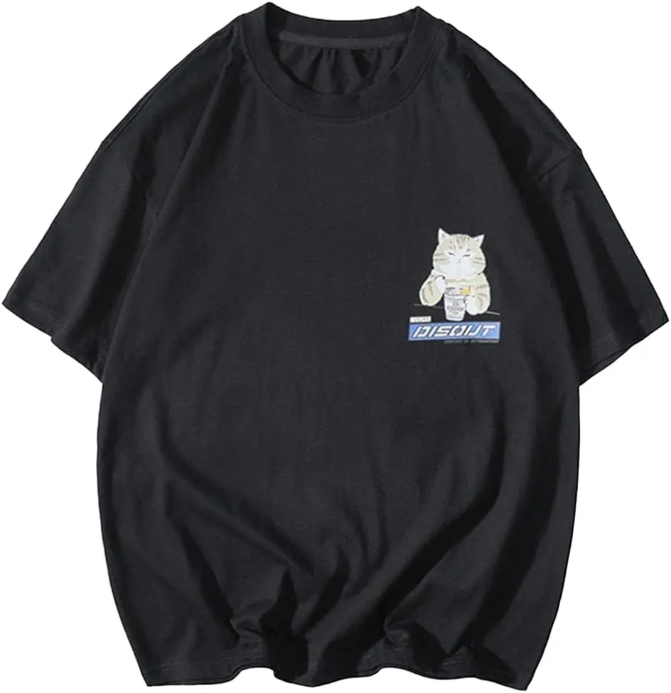Aelfric Eden Mens Ramen Cat Graphic Tee Oversized Shirts Summer Unisex Printed Casual Harajuku Top Tshirt