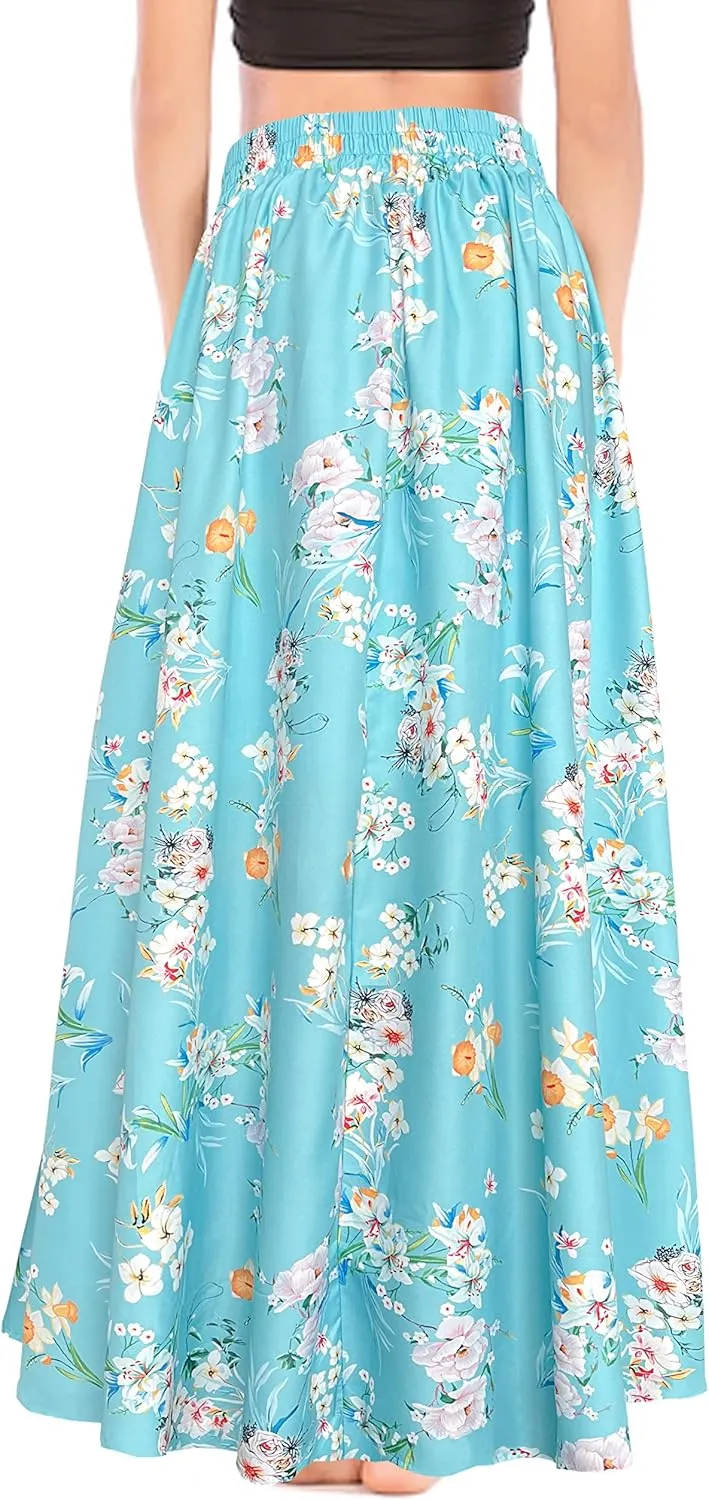 Afibi Women's High Waist Skirt Tie Front A-Line Flowy Long Maxi Skirts with Pockets