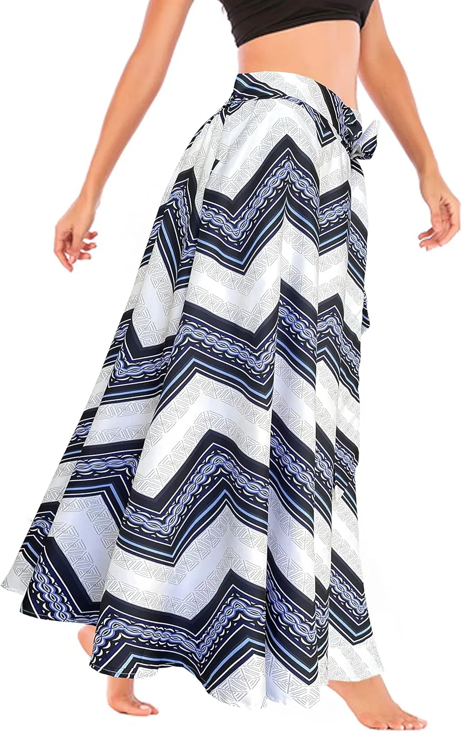 Afibi Women's High Waist Skirt Tie Front A-Line Flowy Long Maxi Skirts with Pockets