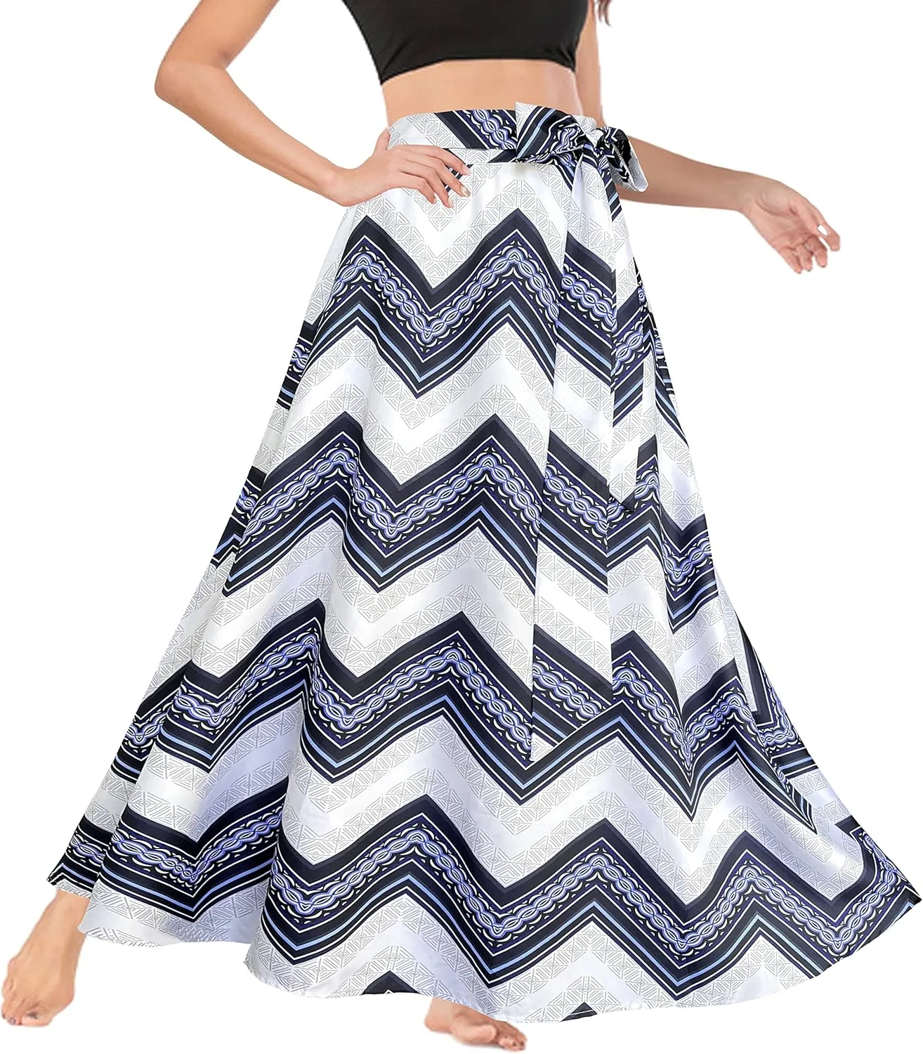 Afibi Women's High Waist Skirt Tie Front A-Line Flowy Long Maxi Skirts with Pockets