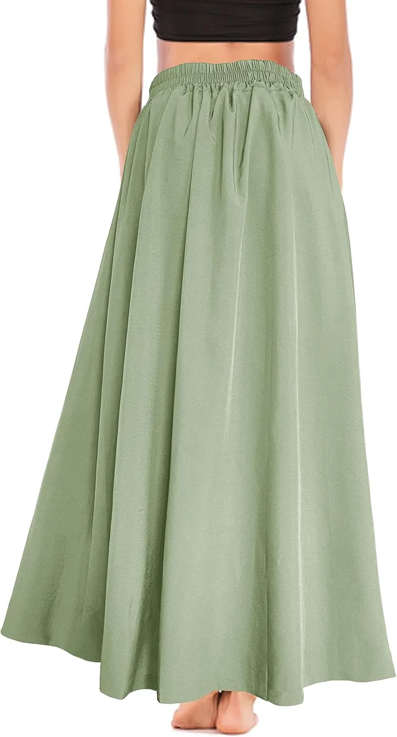 Afibi Women's High Waist Skirt Tie Front A-Line Flowy Long Maxi Skirts with Pockets