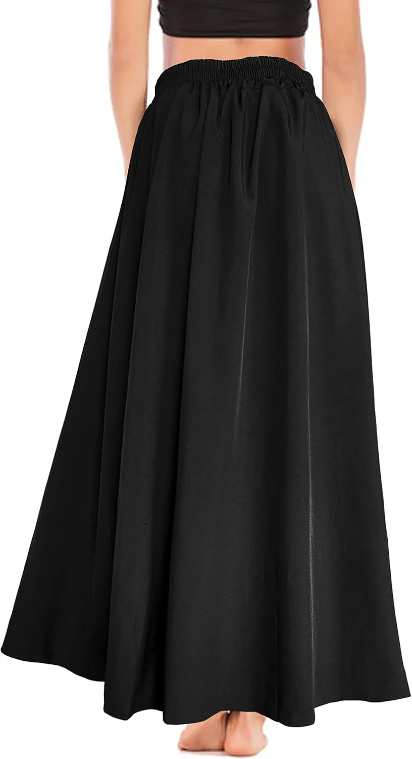 Afibi Women's High Waist Skirt Tie Front A-Line Flowy Long Maxi Skirts with Pockets