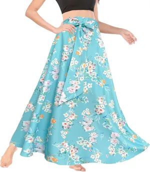 Afibi Women's High Waist Skirt Tie Front A-Line Flowy Long Maxi Skirts with Pockets
