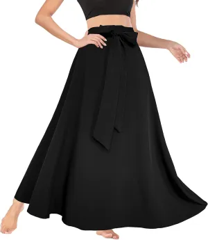 Afibi Women's High Waist Skirt Tie Front A-Line Flowy Long Maxi Skirts with Pockets