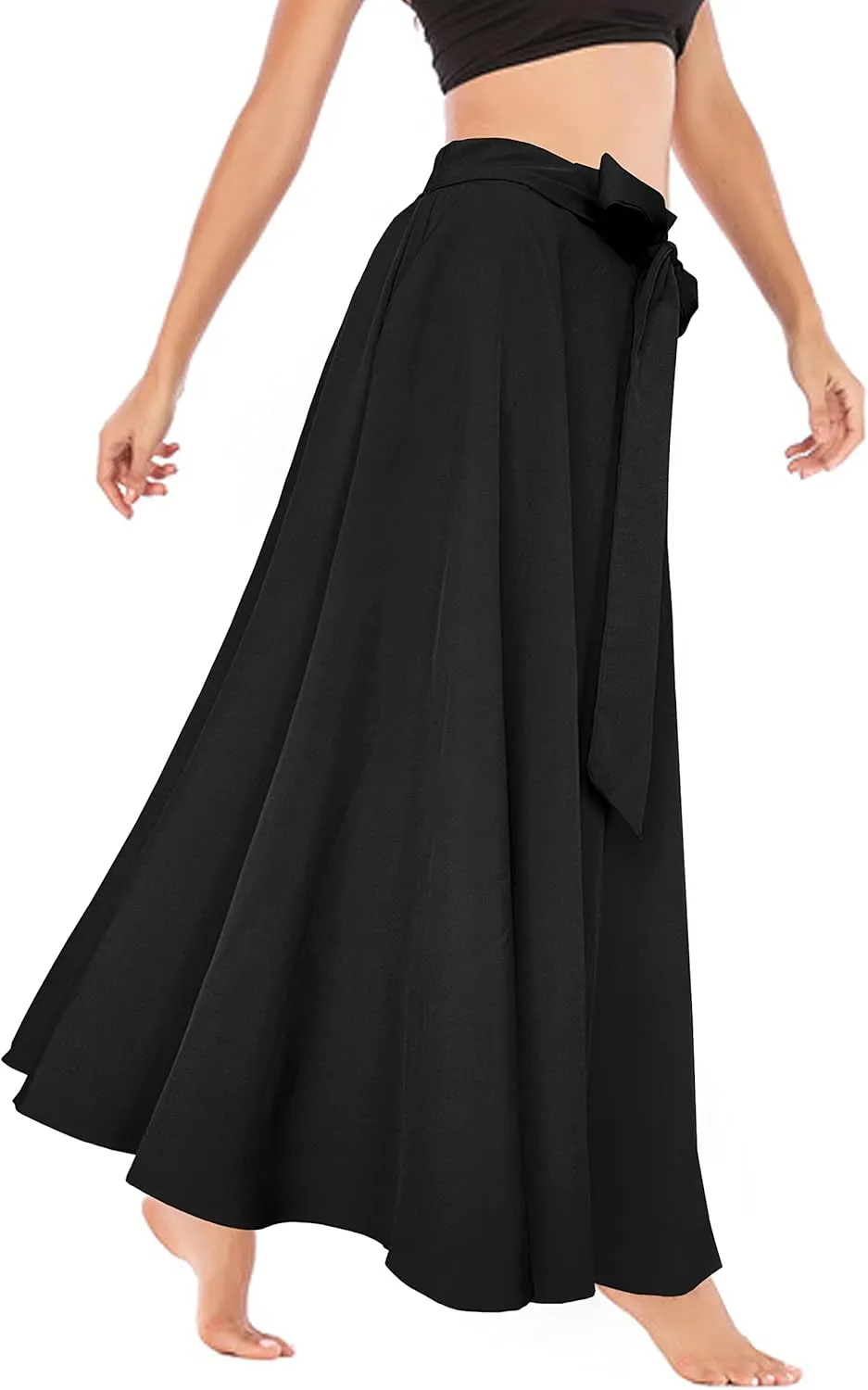 Afibi Women's High Waist Skirt Tie Front A-Line Flowy Long Maxi Skirts with Pockets