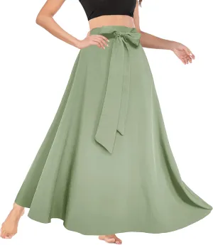 Afibi Women's High Waist Skirt Tie Front A-Line Flowy Long Maxi Skirts with Pockets