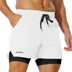 AIMPACT Mens 2 in 1 Shorts 7" Compression Gym Athletic Workout Shorts for with Phone Pockets