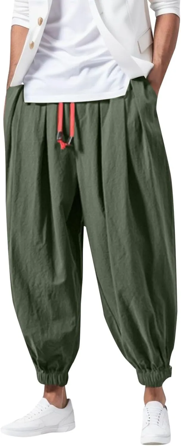 Alalaso Parachute Pants Men Hip Hop Harem Pants Fashion Solid Color Oversized Tapered Pants Casual Comfy Baggy Trouser