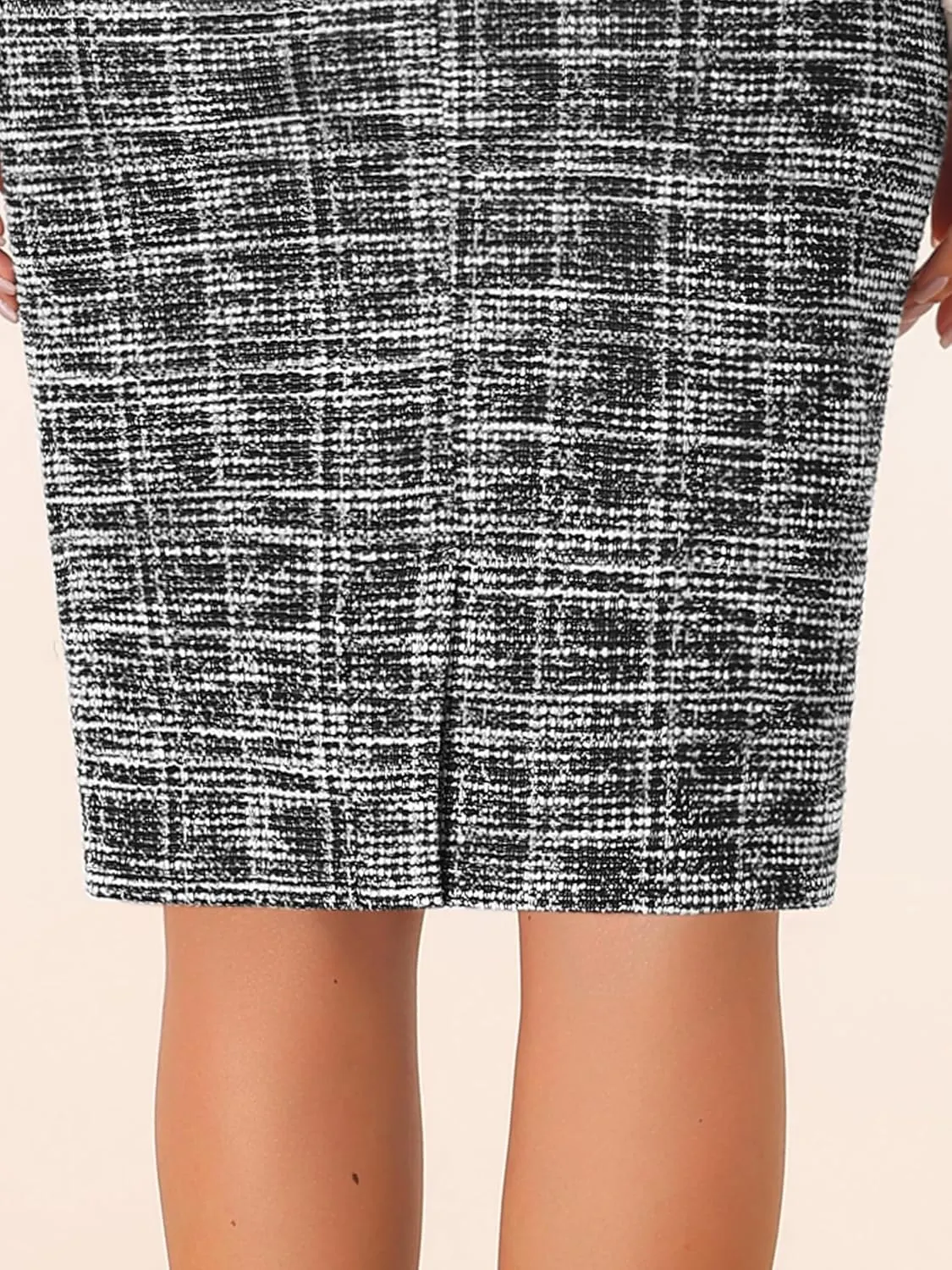 Allegra K Tweed Skirt for Women's Office Work High Waist Split Bodycon Plaid Pencil Skirts