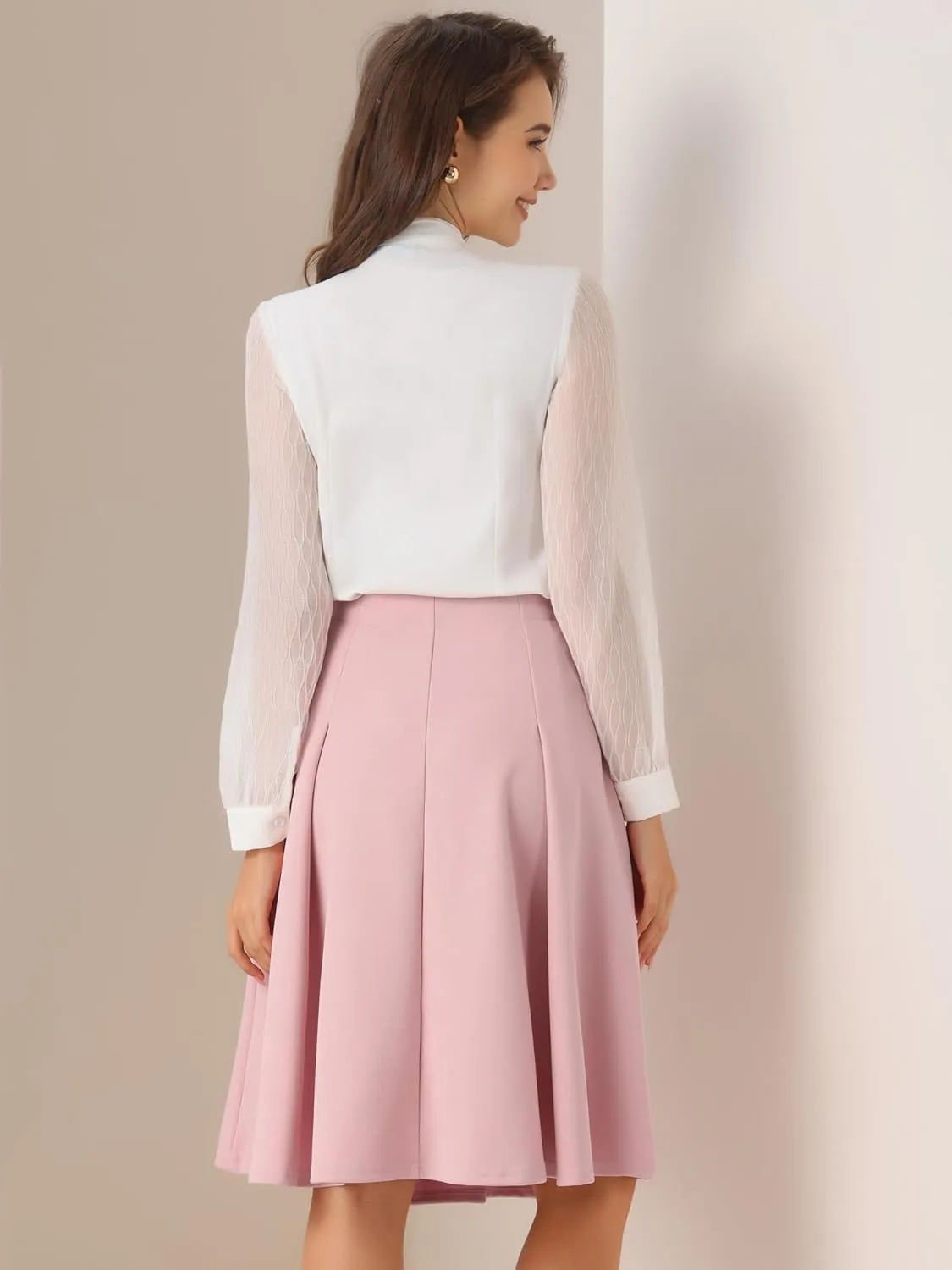 Allegra K Women's High Waist Work Office Vintage Pleated Flared Teacher Midi Skirt