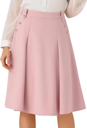 Allegra K Women's High Waist Work Office Vintage Pleated Flared Teacher Midi Skirt