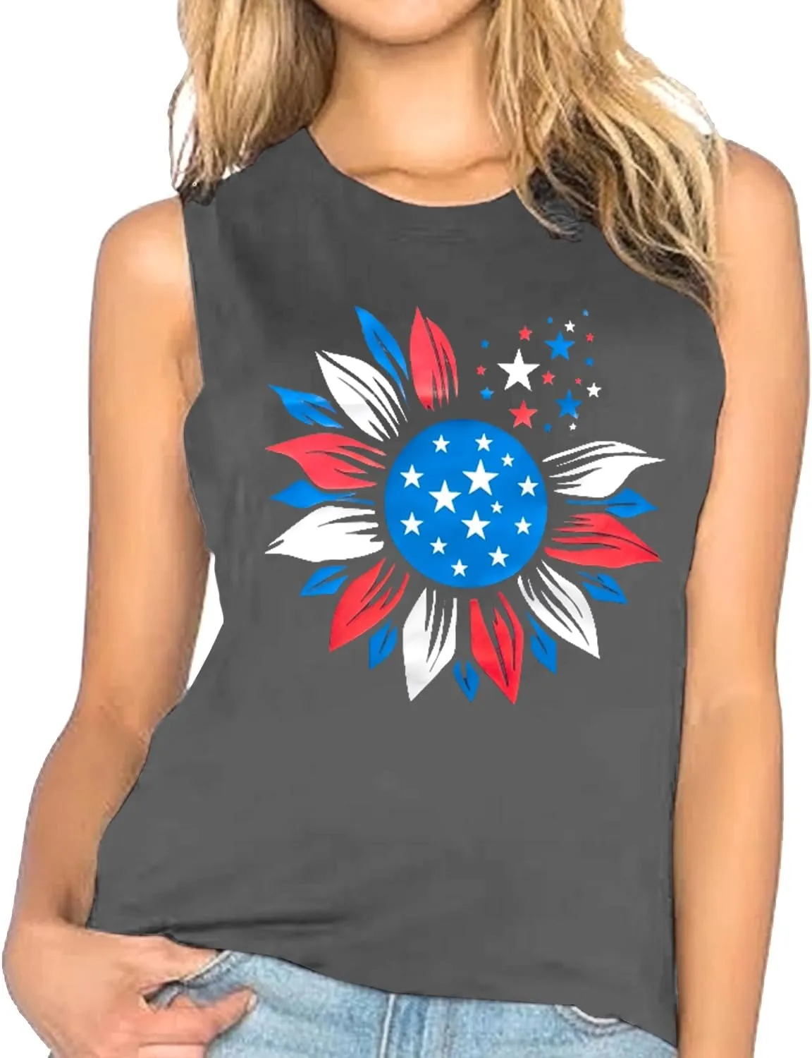 American Flag Tank Tops Women 4th of July Patriotic Shirt USA Flag Stars Stripes Tee