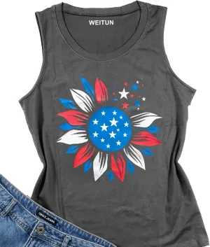 American Flag Tank Tops Women 4th of July Patriotic Shirt USA Flag Stars Stripes Tee