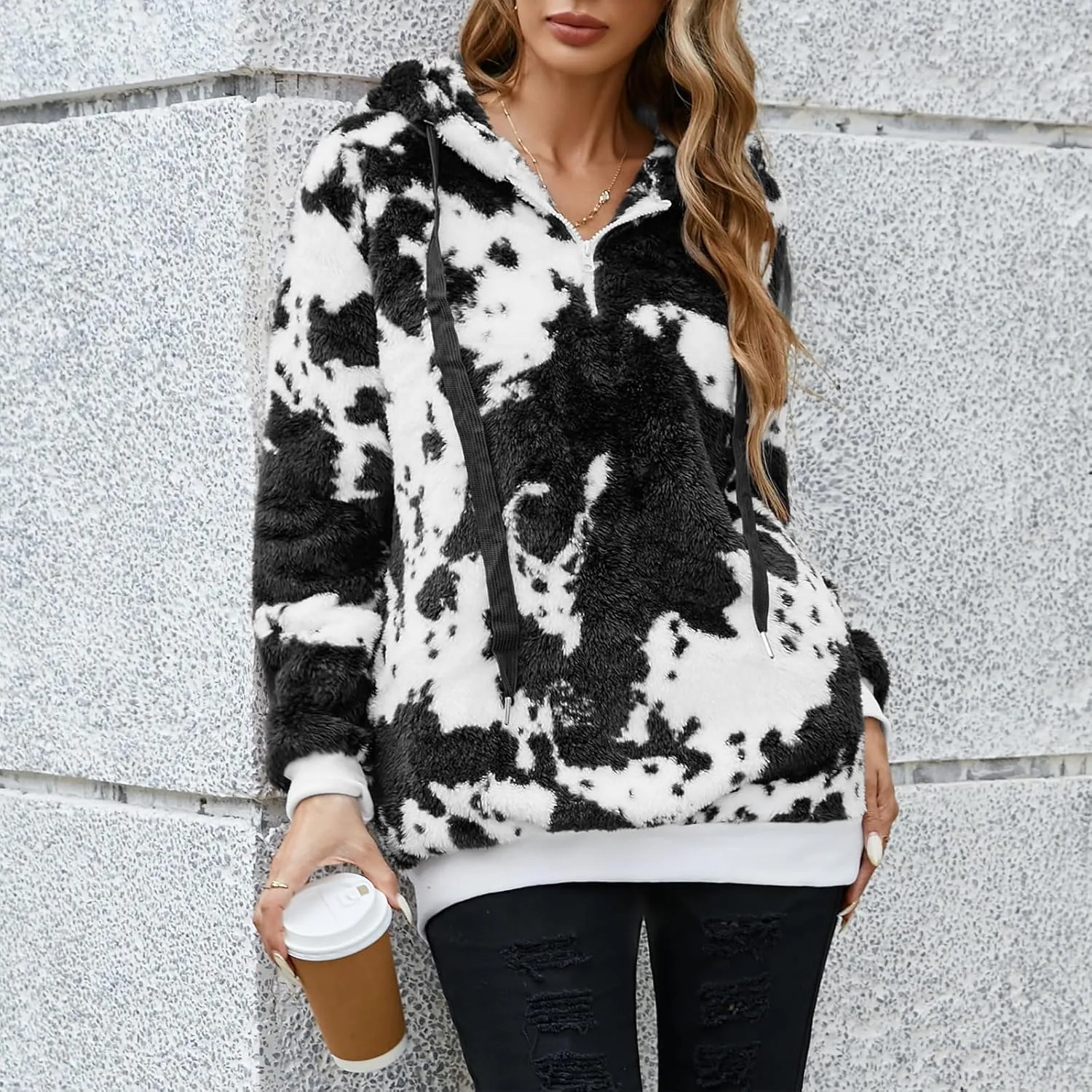 American Trends Oversized Sweatshirts for Women Athletic Womens Sherpa Hoodie Fluffy Women's Hoodies Pullover with Pockets