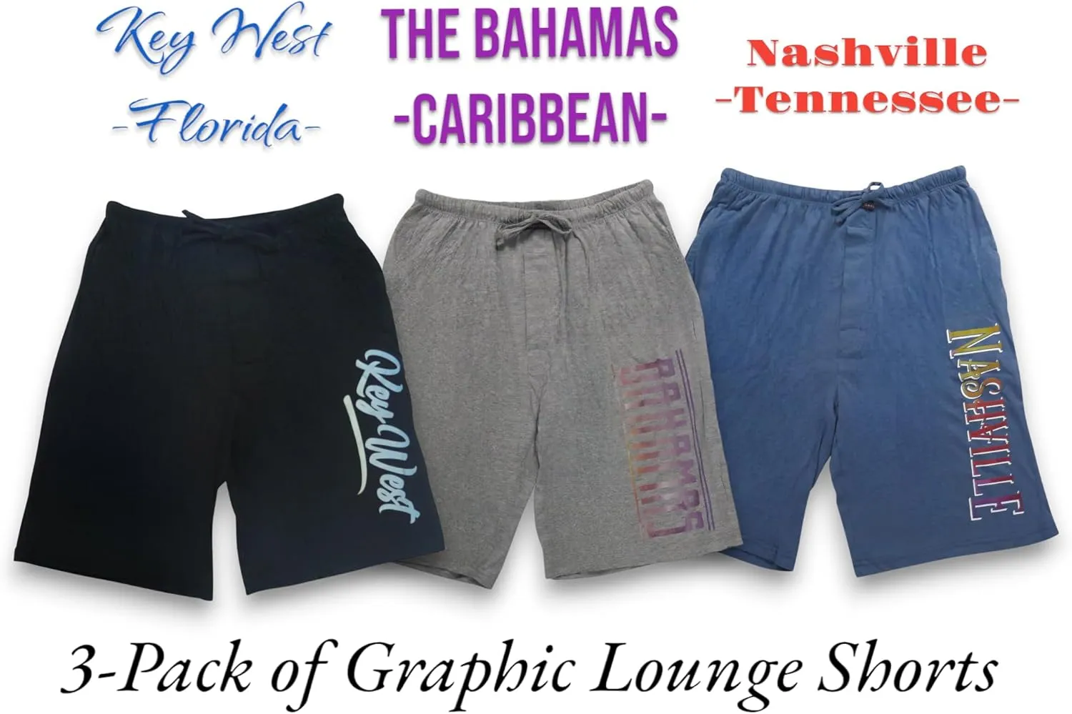 Andrew Scott Men's 3 Pack Soft & Light Cotton Drawstring Yoga Lounge & Sleep Jam Shorts/Jersey Shorts with Pockets