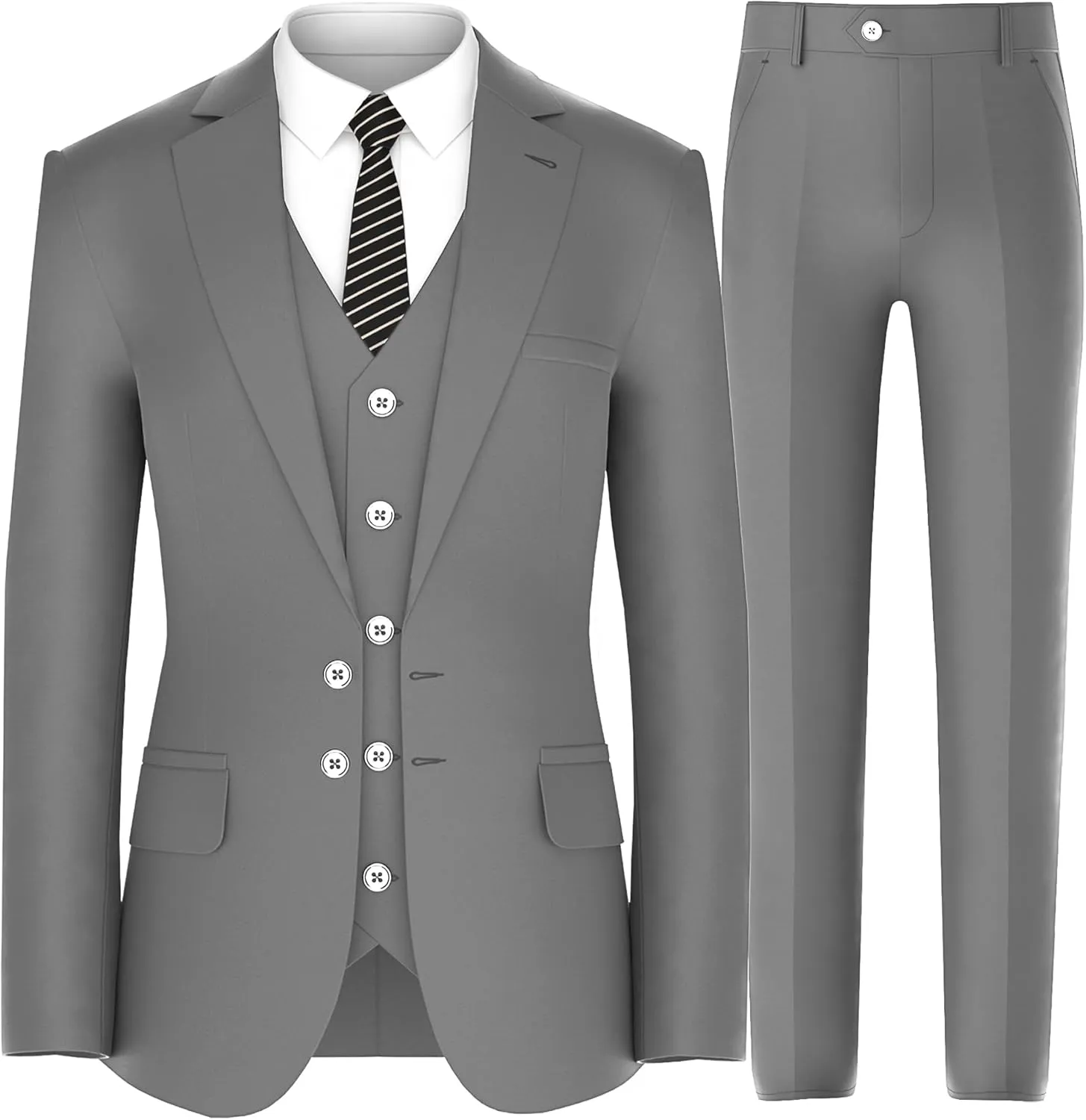 Antonio Uomo Mens Suit Set  Slim Fit 3 Piece Blazer 2 Button Jacket Vest Pants Business Wedding Party Solid Dress Suits
