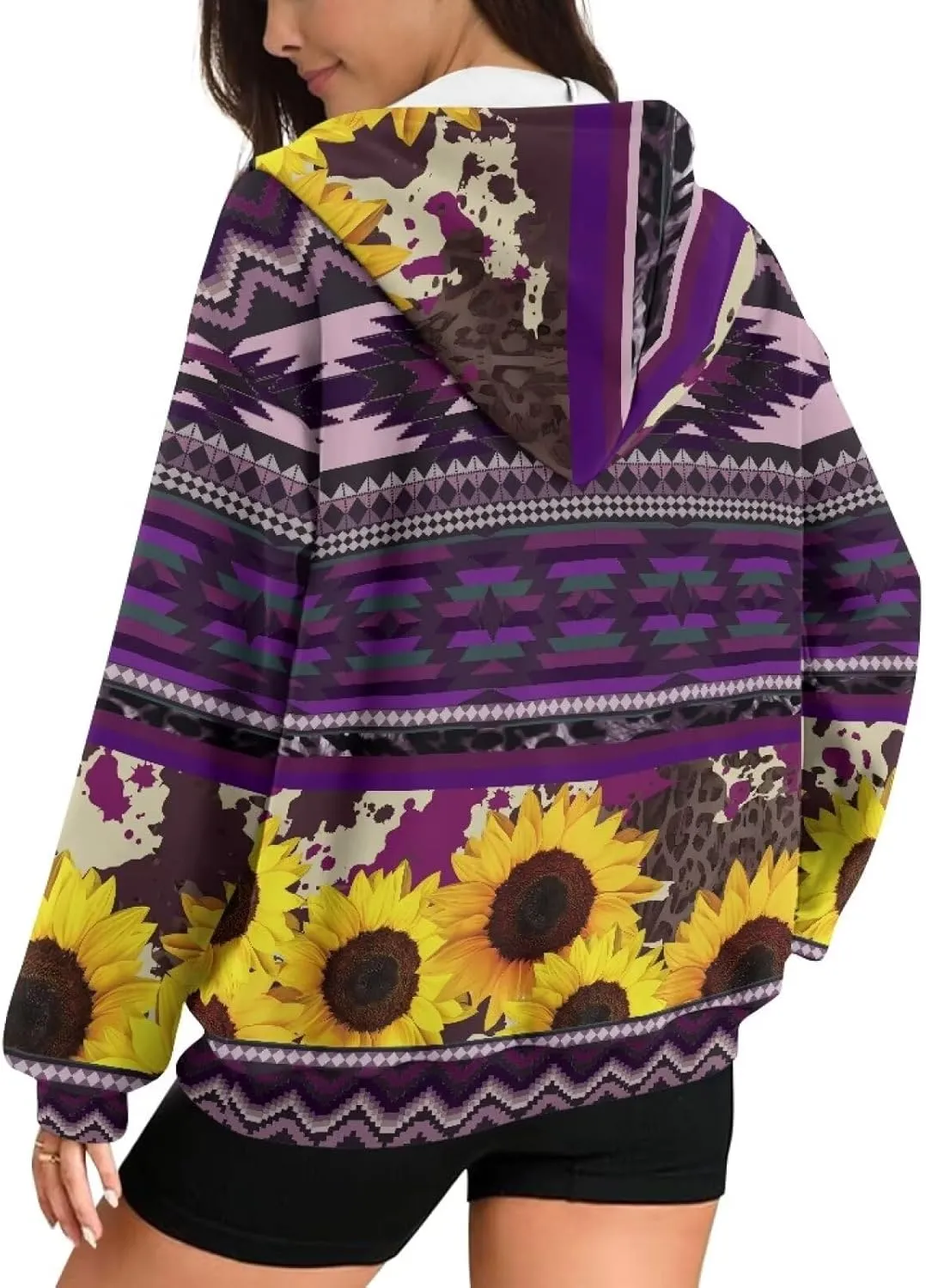 Aztec Zip up Hoodies for Women Western Geometric Print Western Ethnic Style Sweatshirts with Pocket Casual Jacket