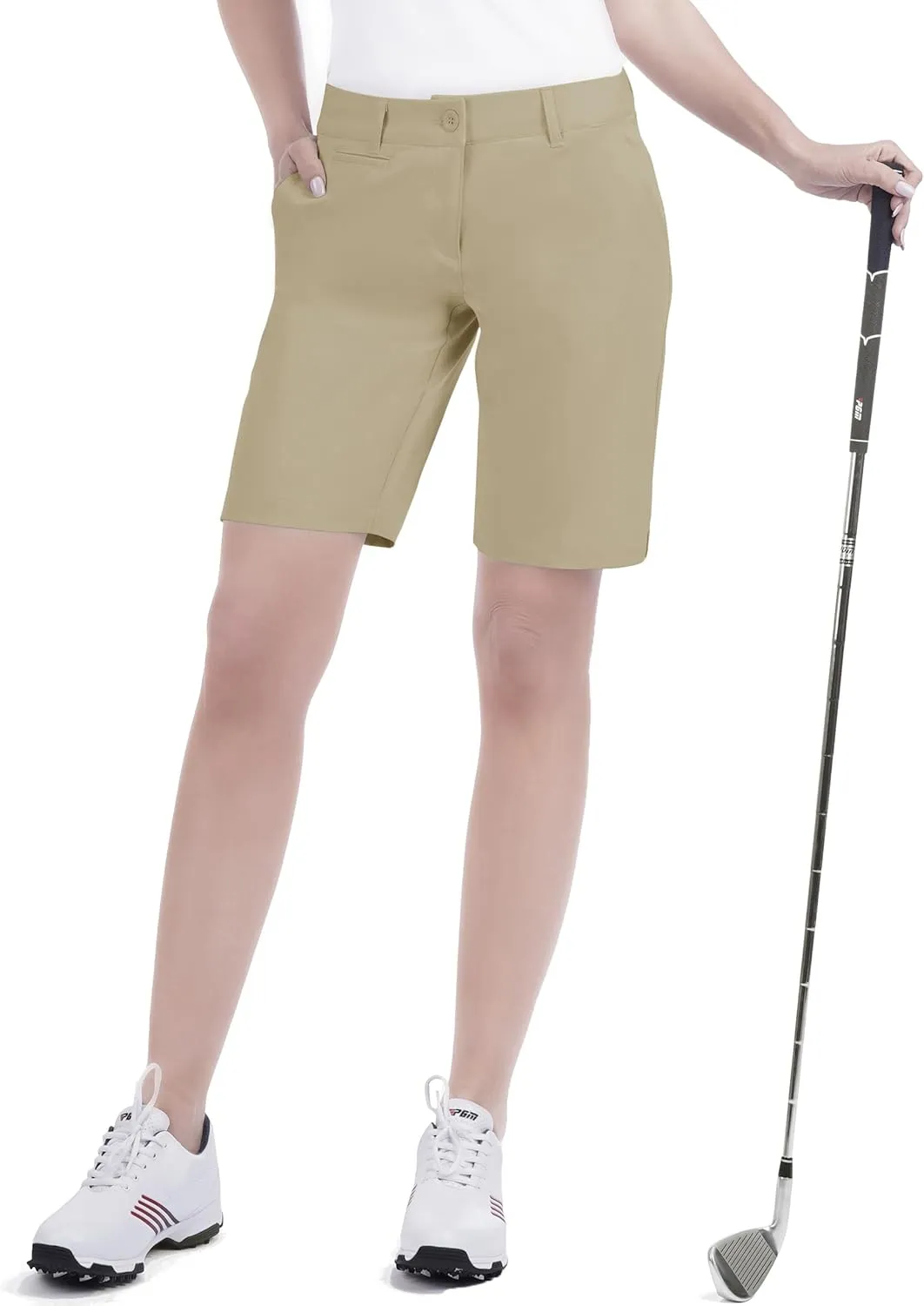 Bakery Womens Golf Shorts with Pockets 9" Quick Dry Stretch Bermuda Shorts for Ladies Summer Hiking Casual Work
