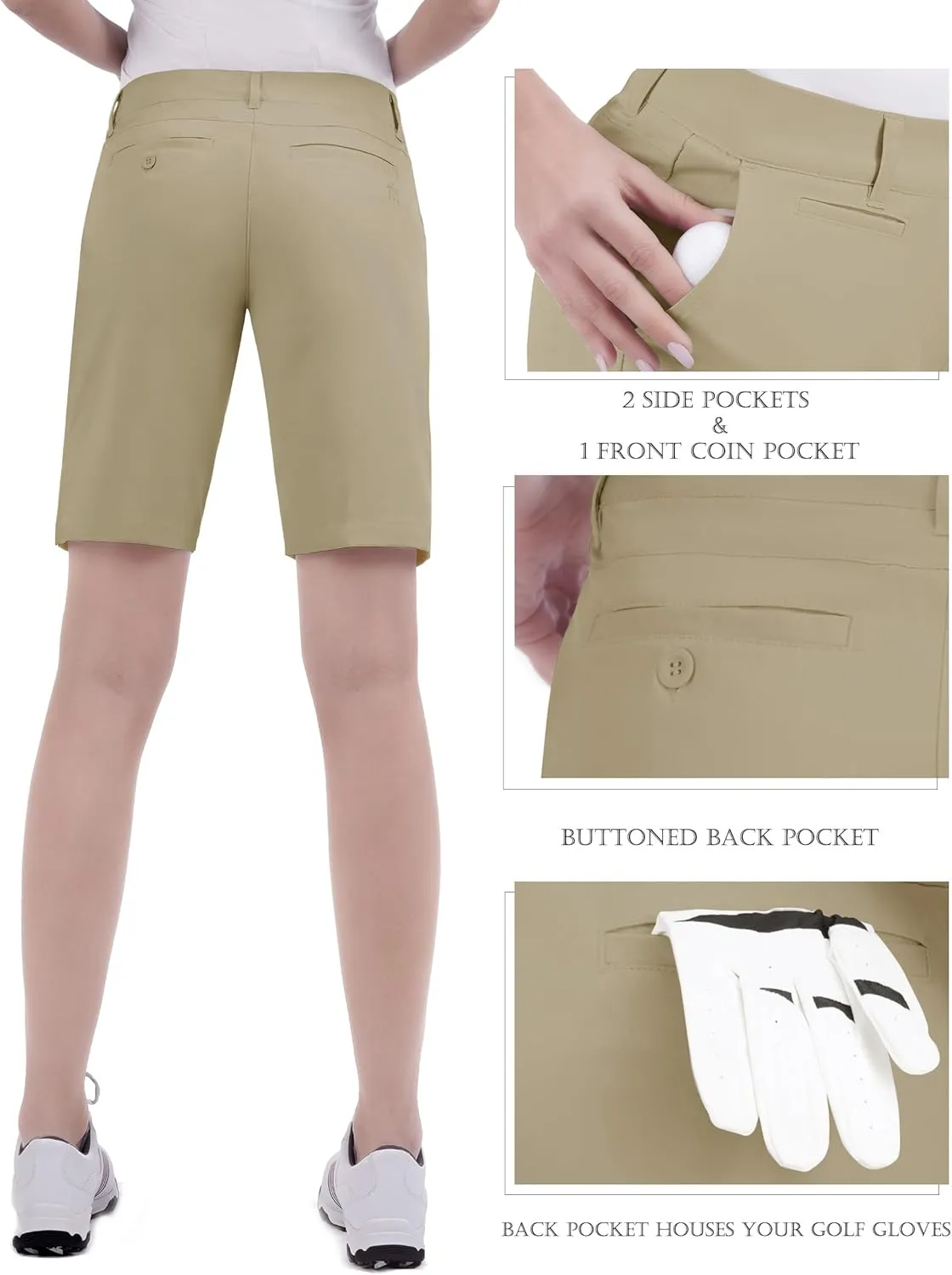 Bakery Womens Golf Shorts with Pockets 9" Quick Dry Stretch Bermuda Shorts for Ladies Summer Hiking Casual Work