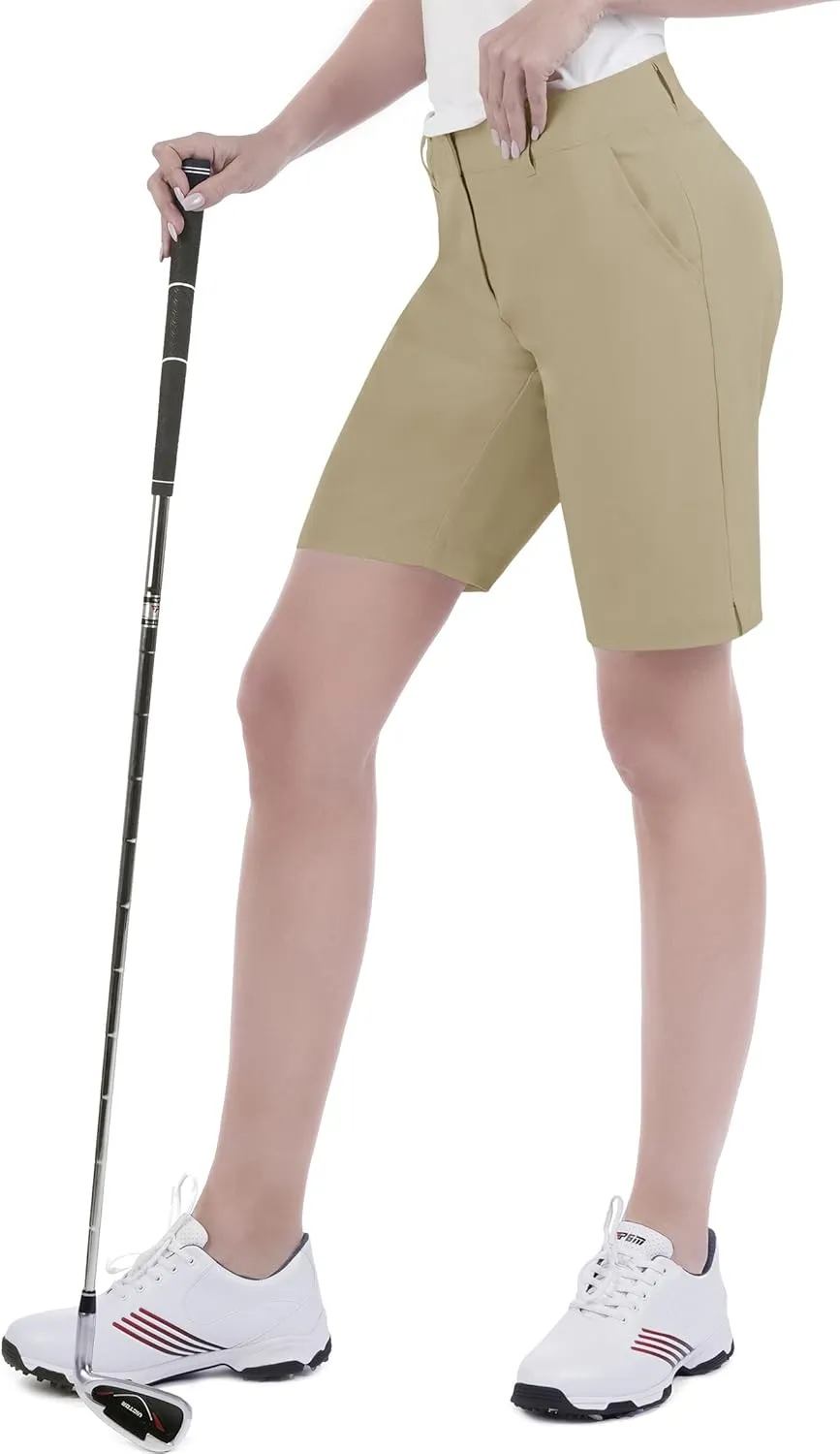Bakery Womens Golf Shorts with Pockets 9" Quick Dry Stretch Bermuda Shorts for Ladies Summer Hiking Casual Work