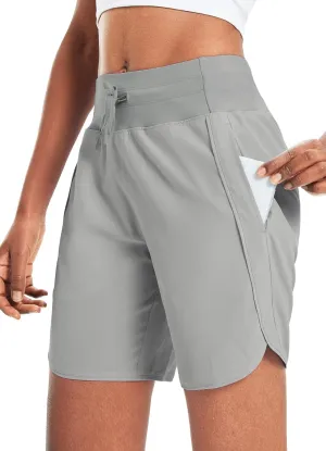 baleaf Women's 7" Athletic Long Running Shorts Workout Gym Quick Dry Hiking Shorts High Waisted Zipper Pocket