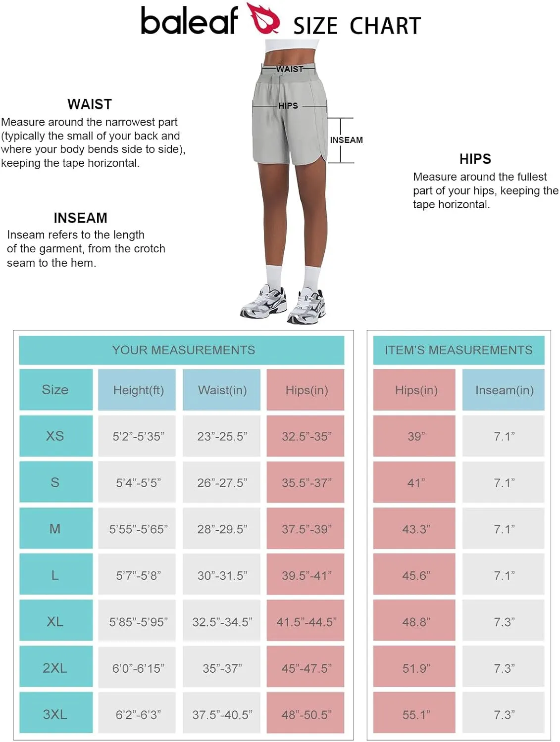 baleaf Women's 7" Athletic Long Running Shorts Workout Gym Quick Dry Hiking Shorts High Waisted Zipper Pocket