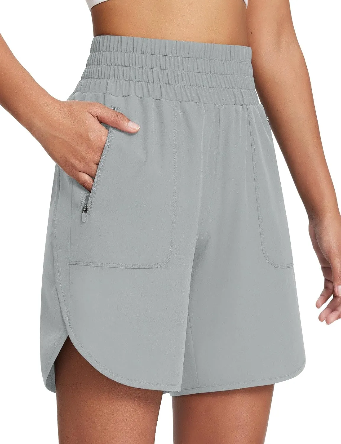 baleaf Women's Athletic Shorts 7 Inch Long Running Workout Hiking Shorts High Waisted Quick Dry Zipper Pockets UPF50 
