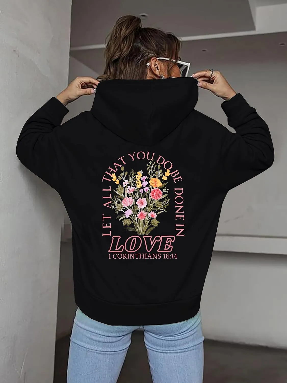 BANGELY Faith Over Fear Hoodie Women Christian Sweatshirt Graphic Christian Religious Sayings Sweater Bible Pullover Tops