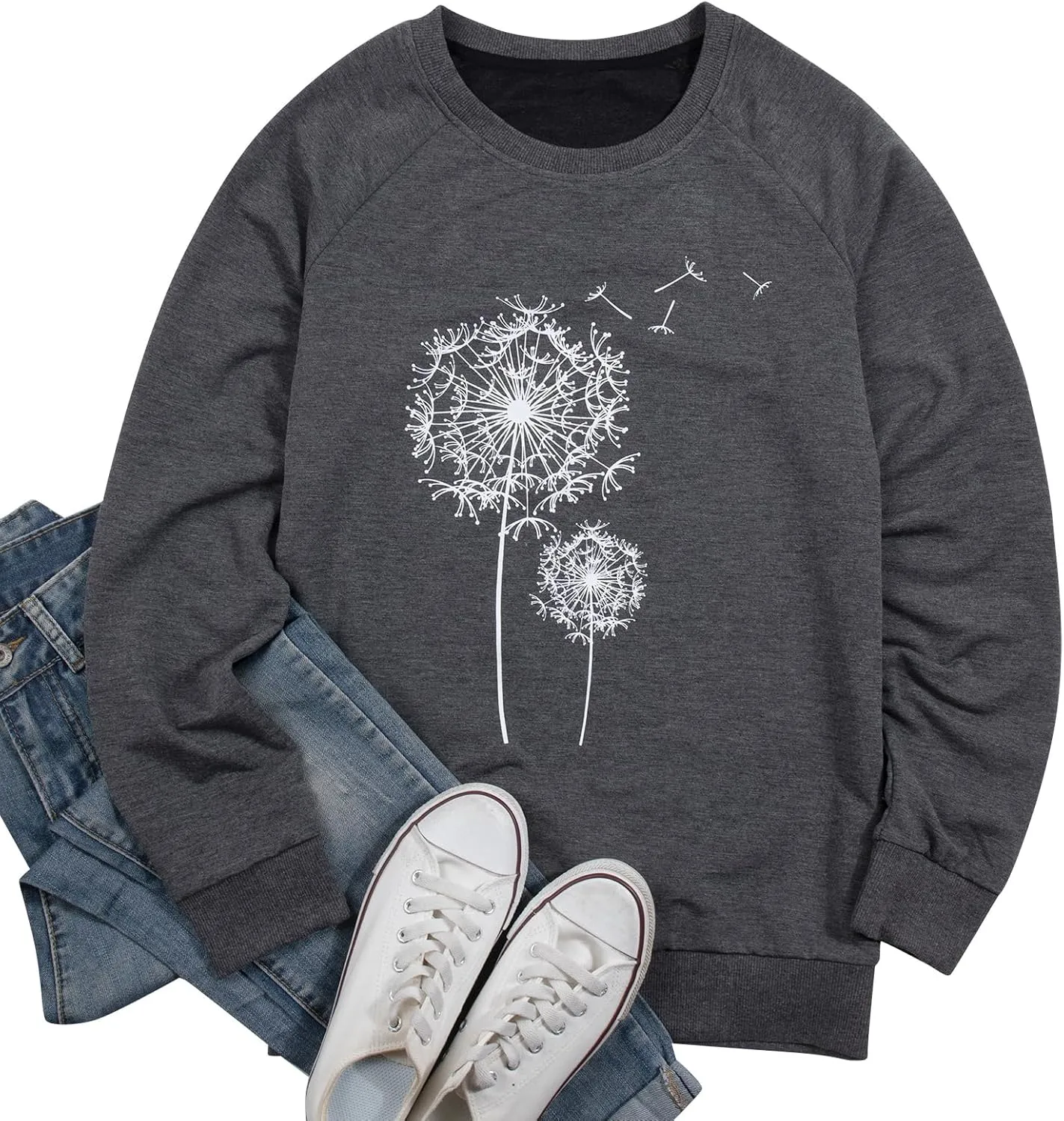 BANGELY Womens Dandelion Sweatshirt Casual Crewneck Loose Pullover Tops Long Sleeve Graphic Tee Shirt Blue