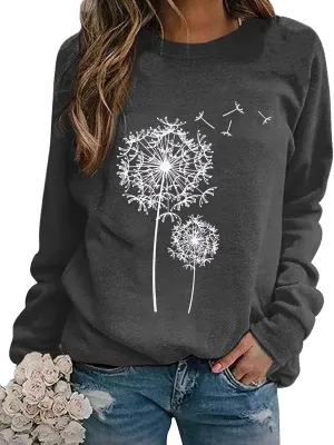 BANGELY Womens Dandelion Sweatshirt Casual Crewneck Loose Pullover Tops Long Sleeve Graphic Tee Shirt Blue