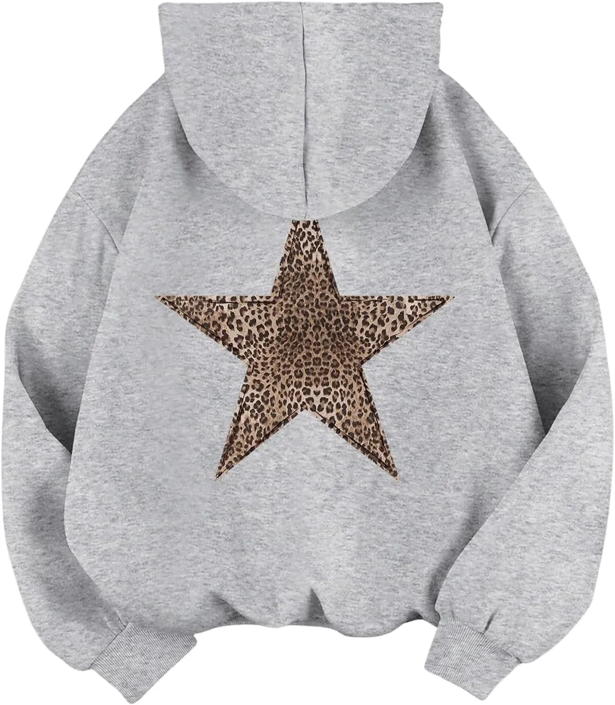 Baonmy Star Graphic Hoodies Y2k Leopard Print Oversized Fleece Hoodie Long Sleeve Pullover Sweatshirt for Women Streetwear