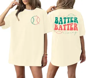 Baseball Shirts Women Oversized: Baseball Mom Tshirt Hey Batter Batter Swing Graphic Tee Ballparks Tops