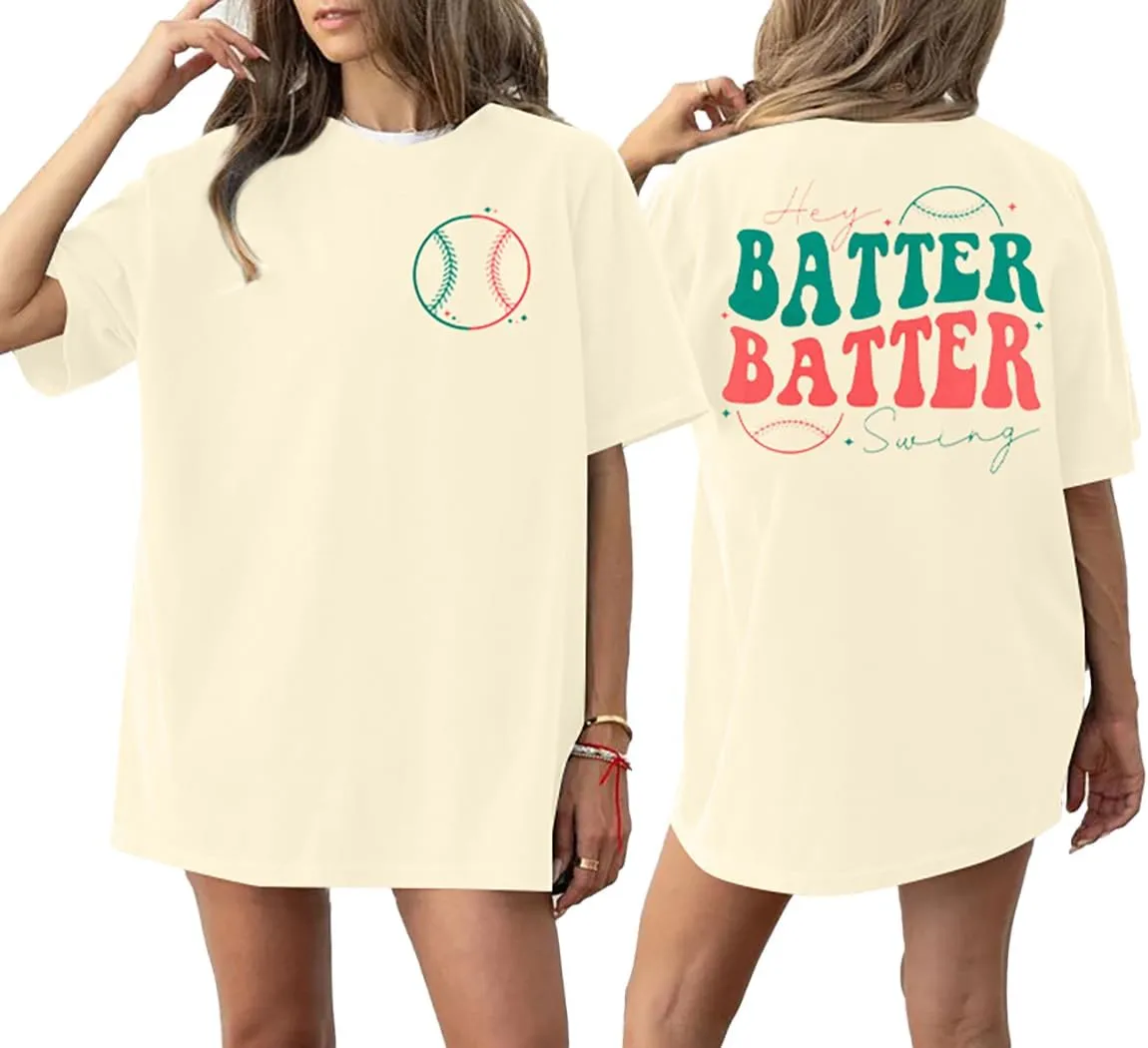 Baseball Shirts Women Oversized: Baseball Mom Tshirt Hey Batter Batter Swing Graphic Tee Ballparks Tops