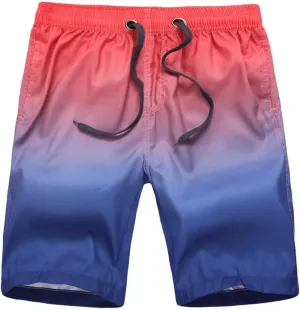 Beach Pants, Men's Gradient Hot Spring Loose Size Shorts, Cropped Shorts, Quick Drying Swimming Pants(Small) Blue