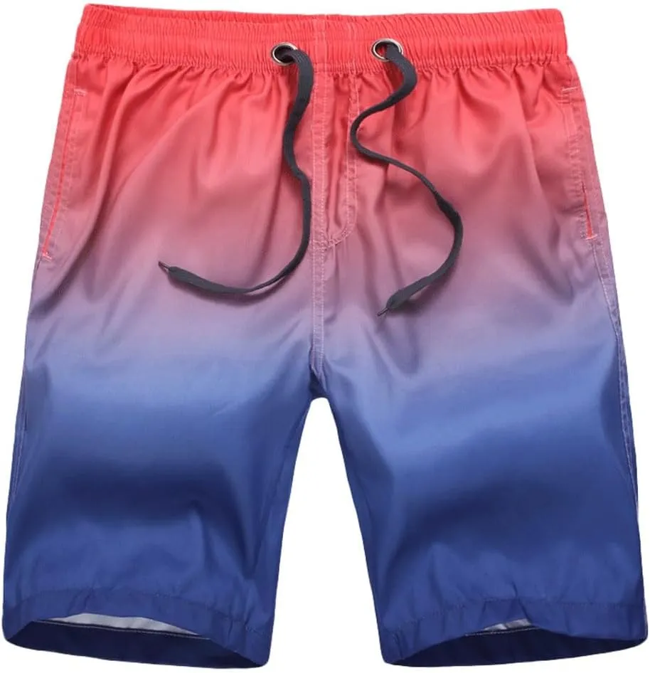 Beach Pants, Men's Gradient Hot Spring Loose Size Shorts, Cropped Shorts, Quick Drying Swimming Pants(Small) Blue