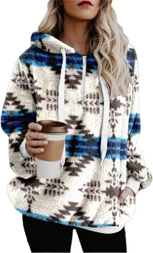 Bengbobar Women Western Sherpa Pullover Quarter Zip Long Sleeve Fluffy Aztec Fleece Jacket Sweatshirts Hoodies Coat Sweaters