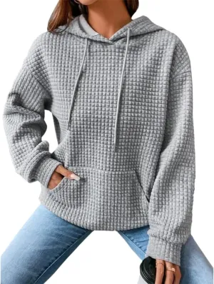 Bengbobar Womens Waffle Knit Hoodie Rugby 3D Print Pullover Sweatshirt Long Sleeve Baggy Hooded Tops Fall Winter Pullovers